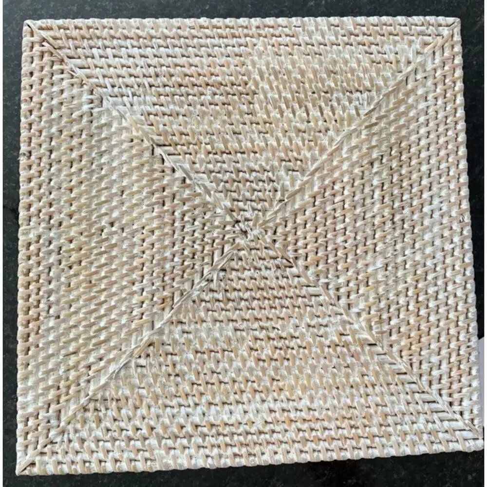 New Pottery Barn Tava Handwoven Rattan Sorting Tray Basket With Handle Whitewash